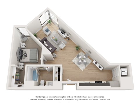 Floor plan for 1 bed, 1 bath, 795 sqft